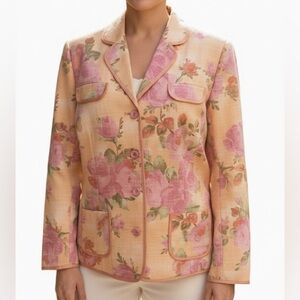 Villager by Liz Claiborne 16 Peach Floral Blazer Jacket